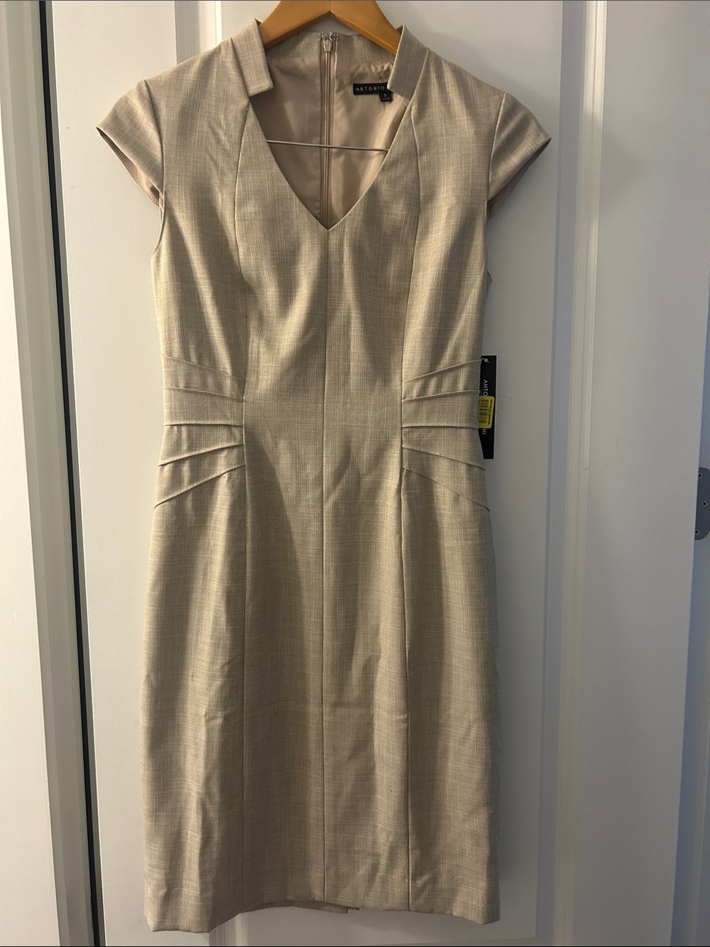 ANTONIO MELANI Beige V-Neck Sheath Dress